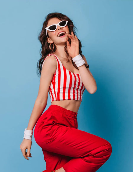 Women Red & White Striped Crepe Top
