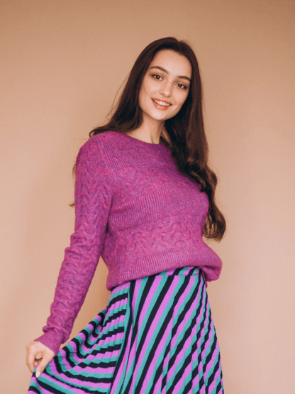Beautiful Woman Purple Sweater Skirt
