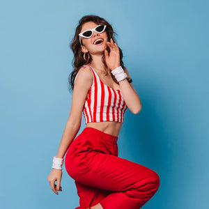 Women Red & White Striped Crepe Top