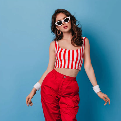 Women Red & White Striped Crepe Top