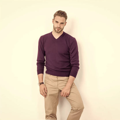 Men Solid Round Neck Pure Cotton Purple T-Shirt